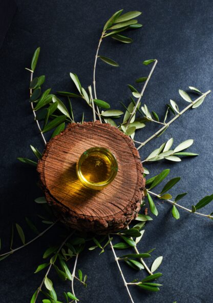 Picture of essential oil on a wooden stump